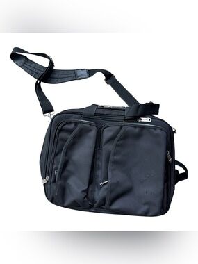 Black Laptop Messenger Bag with Dual Front Pockets lots of zippered compartments